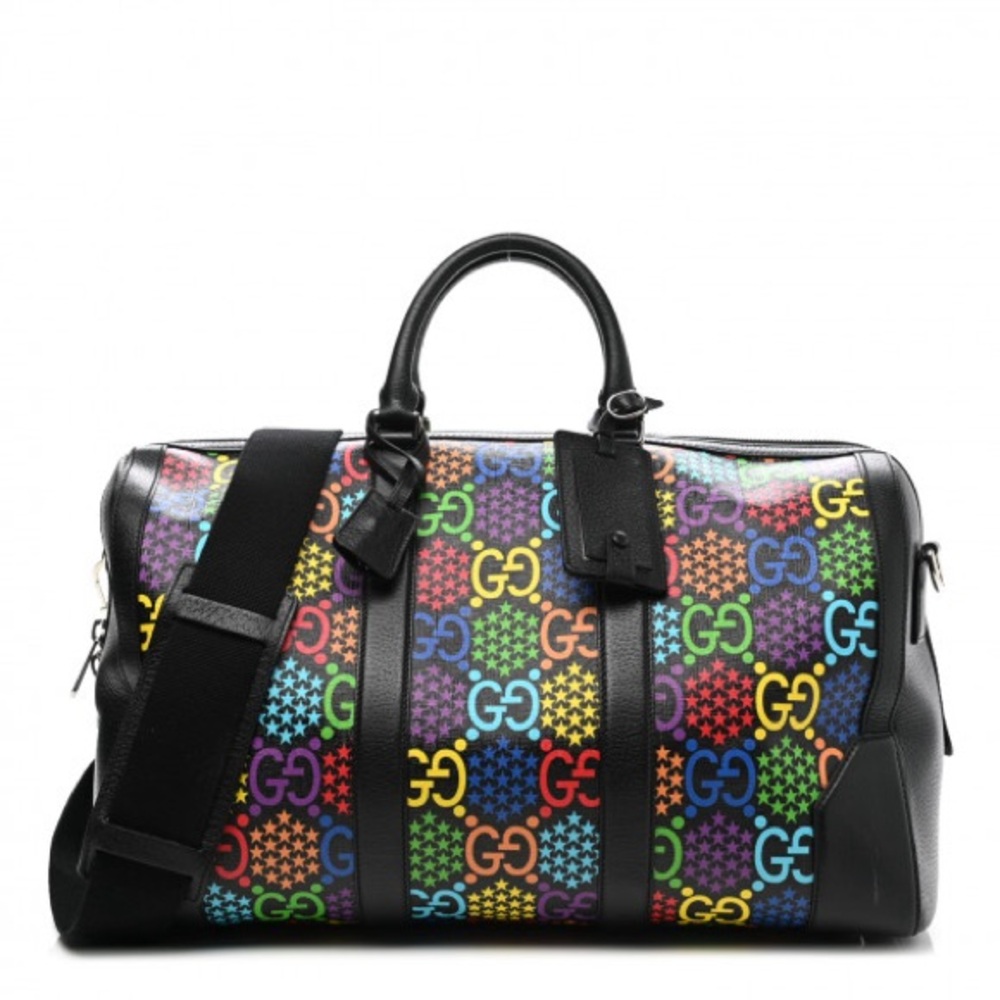 Gucci Psychedelic Black Boston GG Large Leather Travel Luggage Duffle Bag